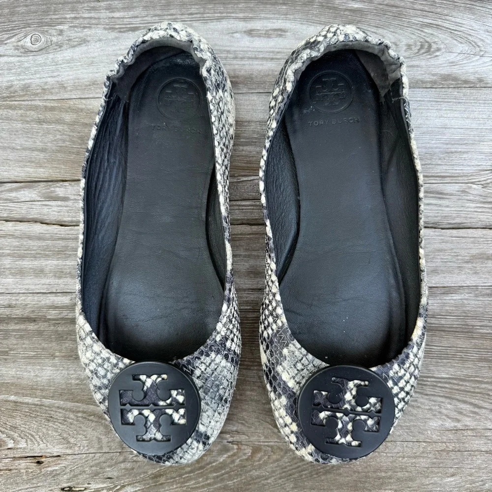 Tory Burch Minnie Snakeskin Ballet Flats Roccia‎ Python Size 6